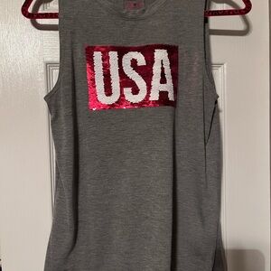 Gray Sleeveless Top with red white blue Sequin USA Design